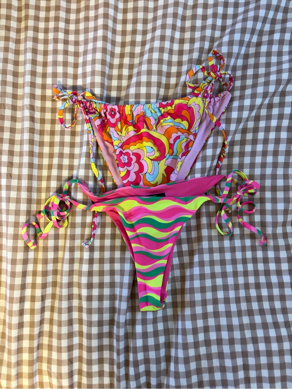 BUNDLE Beach Riot Hot Pink Wavy Bikini Bottom & Colorful Bikini Bottom